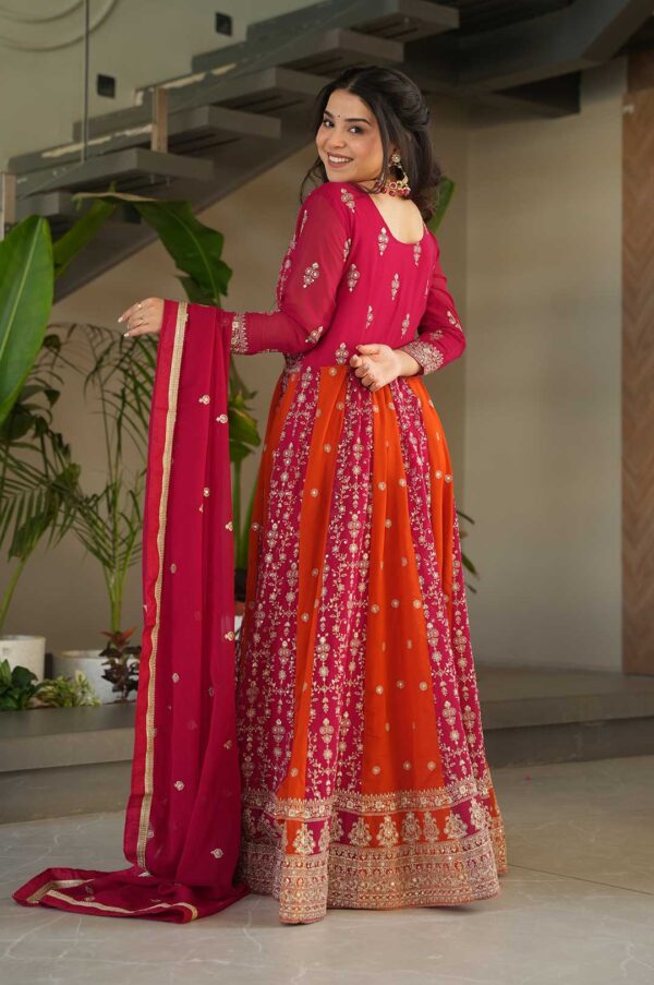 Pink Zari Embroidered Faux Blooming Gown with Dupatta