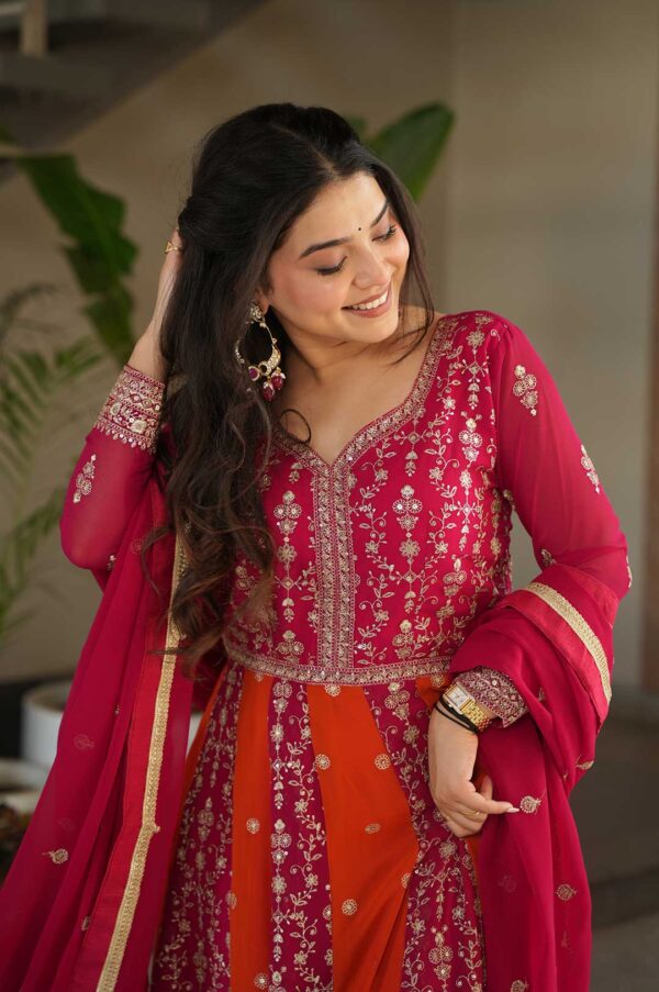 Pink Zari Embroidered Faux Blooming Gown with Dupatta
