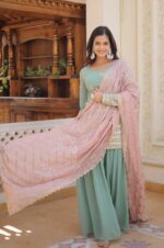 Pista-Green-Georgette-Sharara-Suit-with-Embroidered-Yoke-and-Dupatta-2