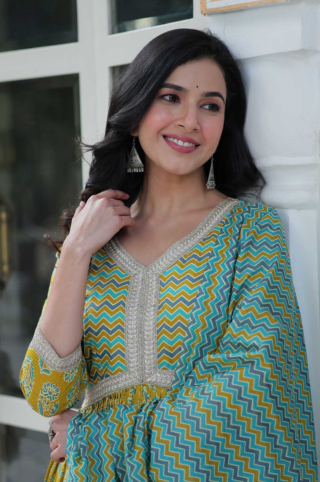 cotton printed anarkali dress The Powder Blue Cotton Printed Anarkali Suit With Laces is perfect for a contemporary style for wearing every day. SKU