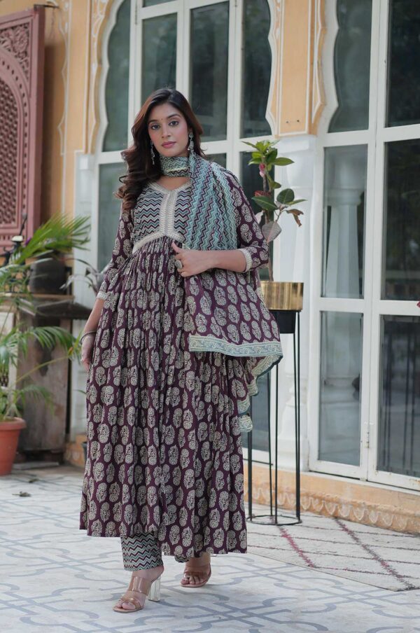 Wine Pure Cotton Anarkali Suit with Dupatta – Bold Elegance & All-Day Comfort