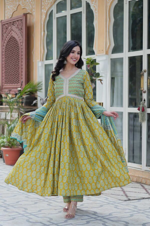 Pure Cotton Printed Anarkali Suit with Dupatta – Breezy Grace & Comfort