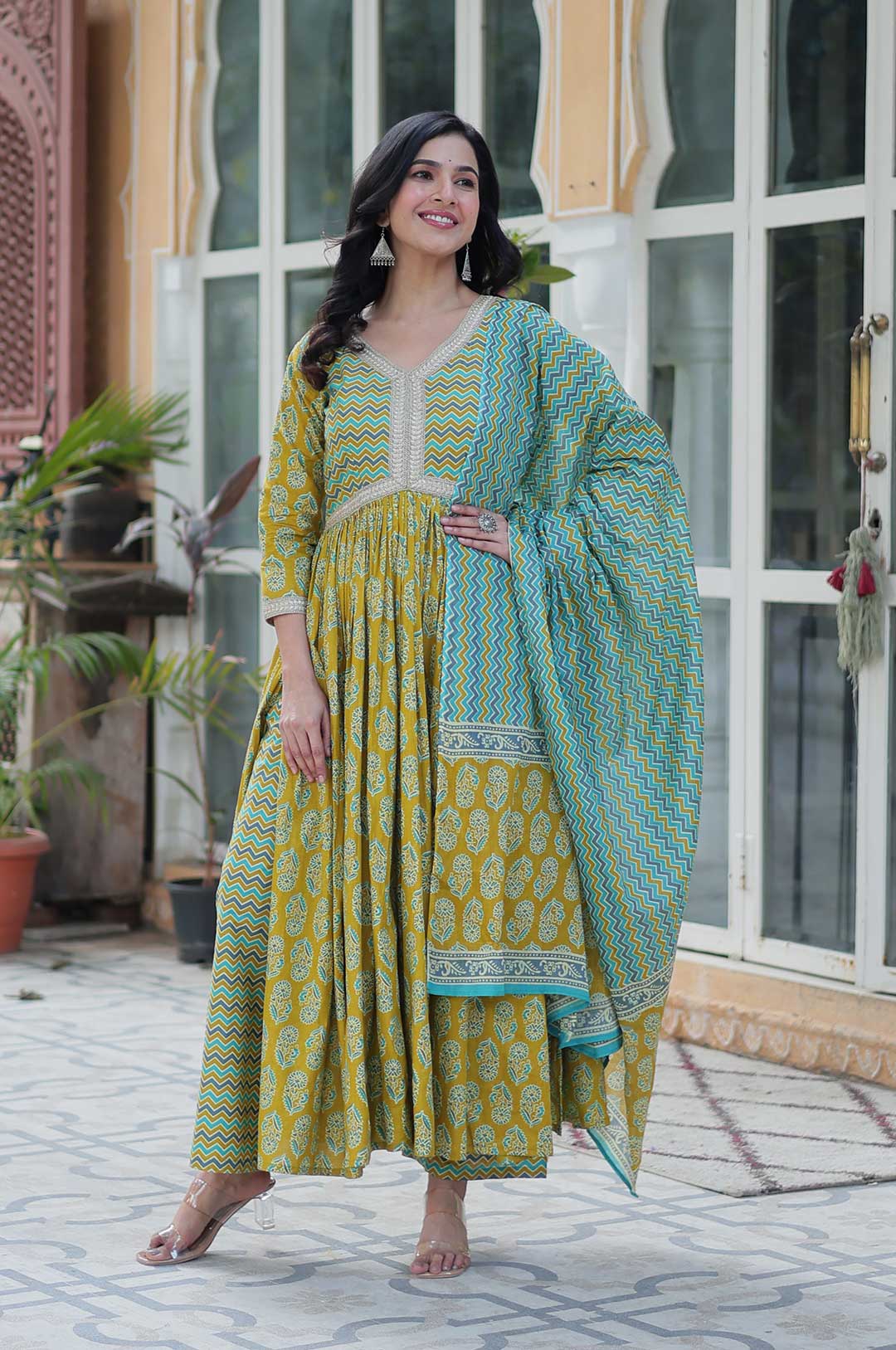 Pure Cotton Printed Anarkali Suit with Dupatta – Breezy Grace & Comfort