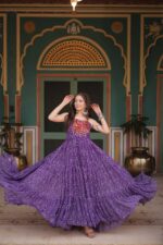 Purple-Bandhani-Print-Georgette-Gown-with-Embroidered-&amp;-Mirror-Work-Yoke-2