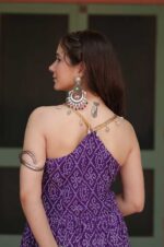 Purple-Bandhani-Print-Georgette-Gown-with-Embroidered-&amp;-Mirror-Work-Yoke-4