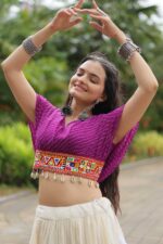 Purple-Designer-Kora-Cottan-Lehenga-With-Leheriya-&amp;-Kutchi-Patchwork-Blouse