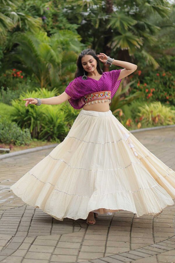 Purple Designer Kora Cottan Lehenga With Leheriya & Kutchi Patchwork Blouse
