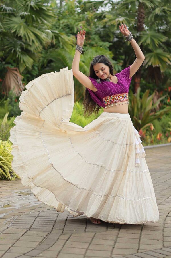 Purple Designer Kora Cottan Lehenga With Leheriya & Kutchi Patchwork Blouse