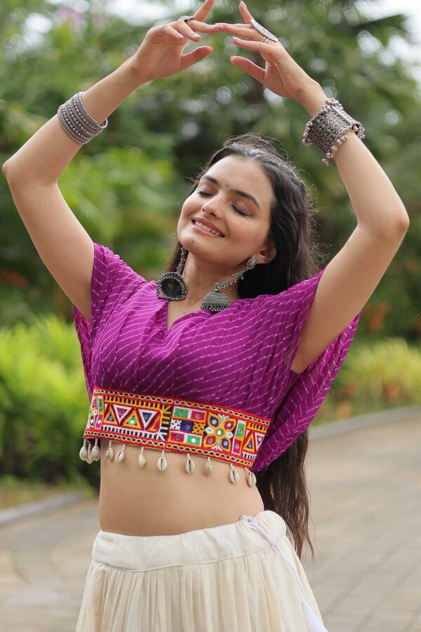 Purple Designer Kora Cottan Lehenga With Leheriya & Kutchi Patchwork Blouse