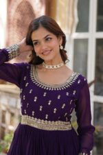 Purple---Elegant-Faux-Blooming-Gown-with-Round-Neck-&amp;-Designer-Dupatta-5