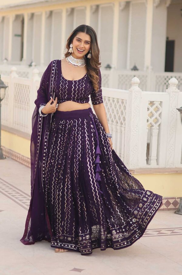 Purple Faux Blooming Heavy Embroidered Lehenga Choli Set with Dupatta