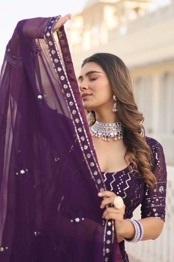 Purple Faux Blooming Heavy Embroidered Lehenga Choli Set with Dupatta