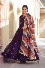 Purple-Georgette-Gown-with-Gold-Motifs-&amp;-Multi-Colored-Dupatta-2