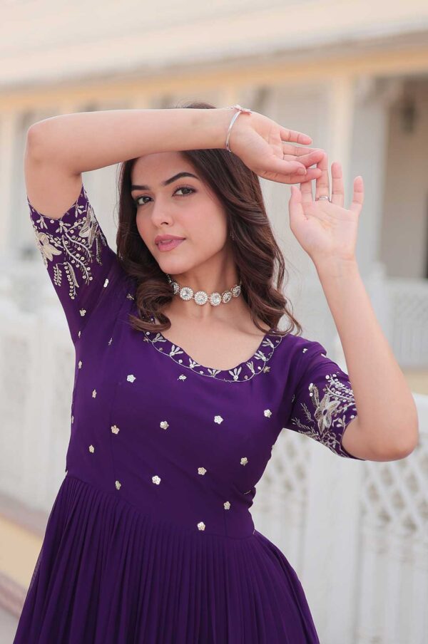Majestic Elegance – Purple Gown with 12-Meter Flair