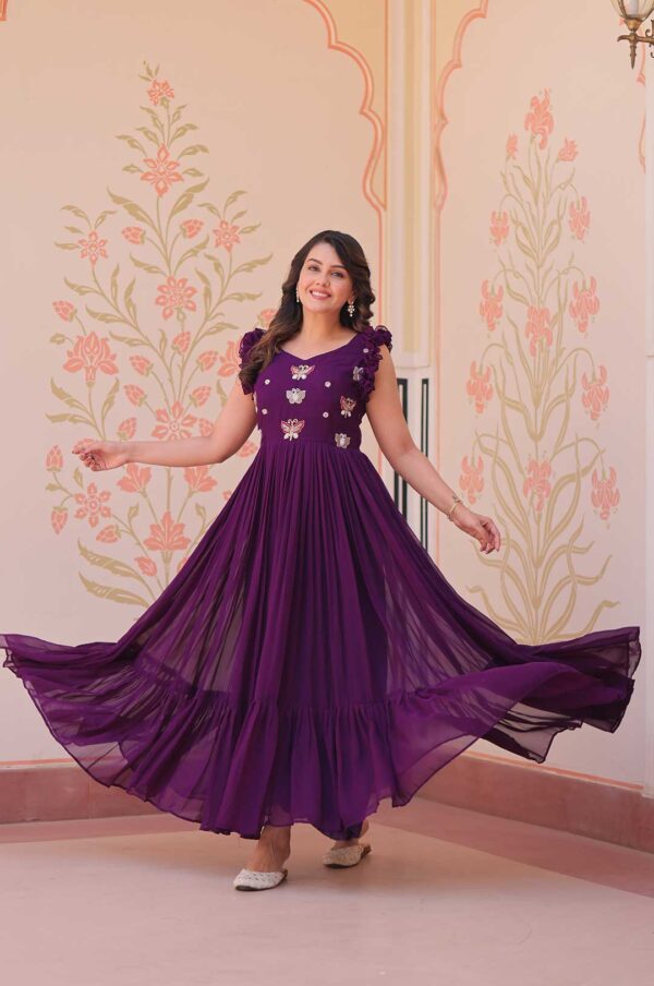 Purple Radiant Faux Blooming Gown with Sequins & Multi-Thread Embroidery