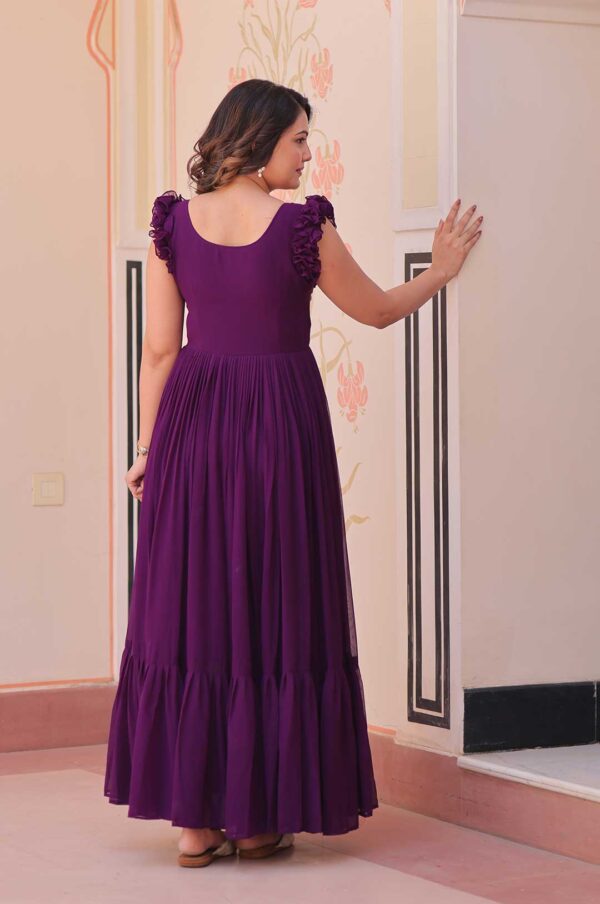 Purple Radiant Faux Blooming Gown with Sequins & Multi-Thread Embroidery