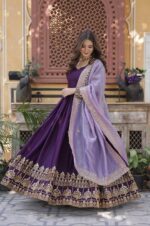 Purple--Star-Georgette-Embroidered-Gown-with-Gold-Crush-Dupatta