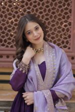 Purple--Star-Georgette-Embroidered-Gown-with-Gold-Crush-Dupatta-2