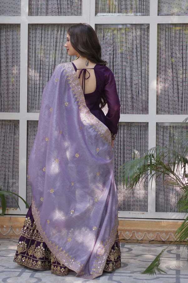 Purple Star Georgette Embroidered Gown with Gold Crush Dupatta