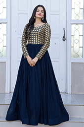 Rama Elegant Faux Blooming Gown with Sequins, Multi & Zari Embroidered Work