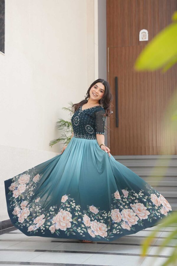 Rama Exquisite Faux Blooming Gown with Beads Embroidery & Rich Floral Digital Print