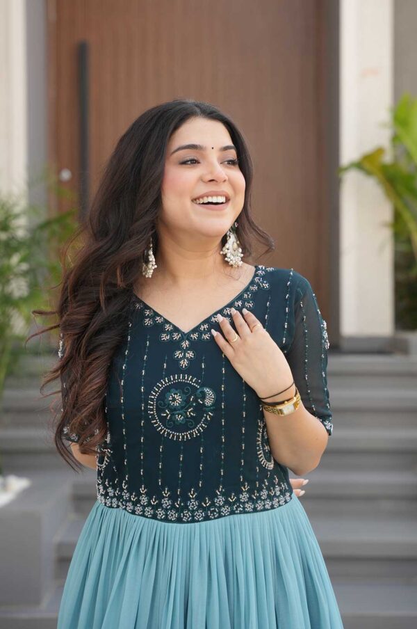 Rama Exquisite Faux Blooming Gown with Beads Embroidery & Rich Floral Digital Print