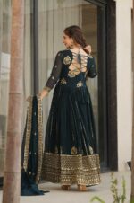 Rama-Faux-Blooming-Embroidered-Gown-with-Zari-&amp;-Sequin-Work-+-Dupatta--4