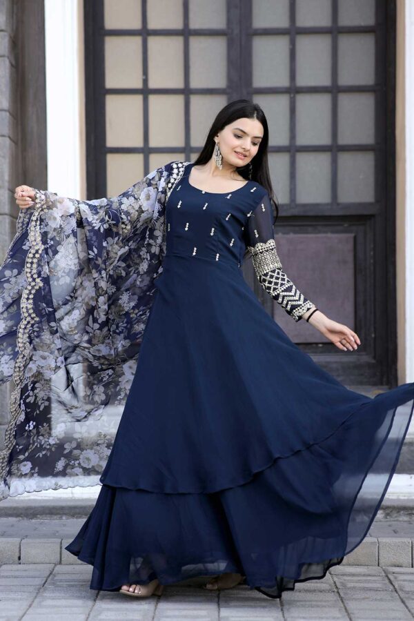 Rama Faux Blooming Gown with Floral Organza Dupatta