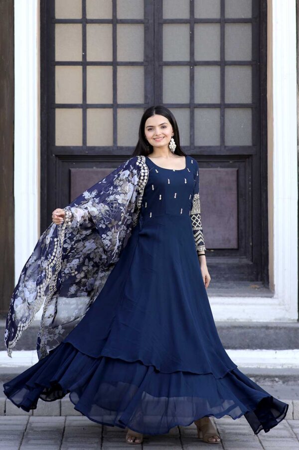 Rama Faux Blooming Gown with Floral Organza Dupatta