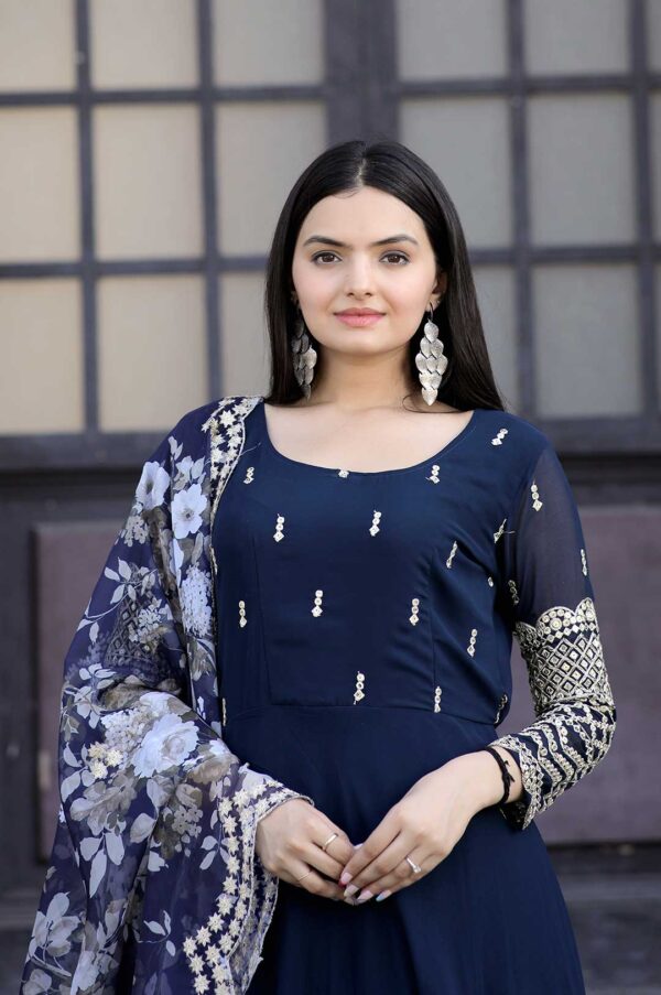 Rama Faux Blooming Gown with Floral Organza Dupatta