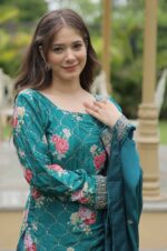 Rama-Green-Chinnon-Printed-Kurti-Plazzo-Set-with-Embroidered-Dupatta