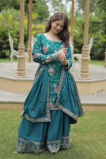 Rama-Green-Chinnon-Printed-Kurti-Plazzo-Set-with-Embroidered-Dupatta-3