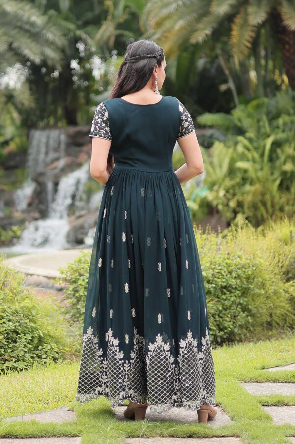 Rama Green Georgette Gown with Heavy Silver Embroidery & Sequin Work