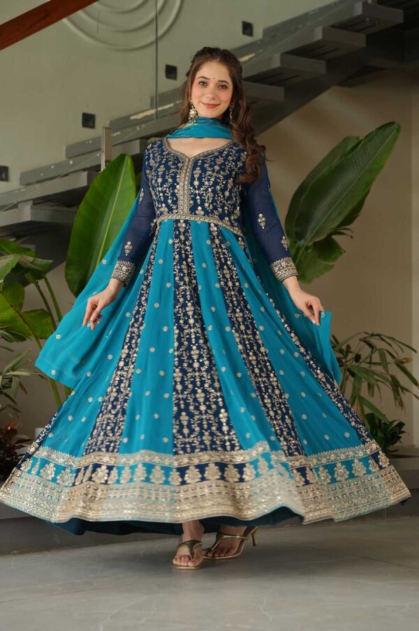 Rama Zari Embroidered Faux Blooming Gown with Dupatta