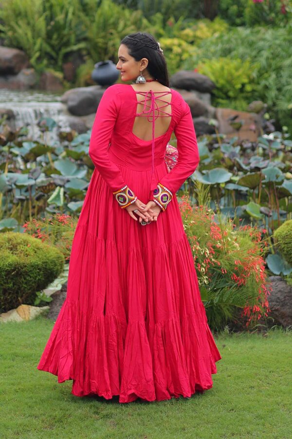 Rani Pink Kutchi Gamthi Embroidered Reyon Gown