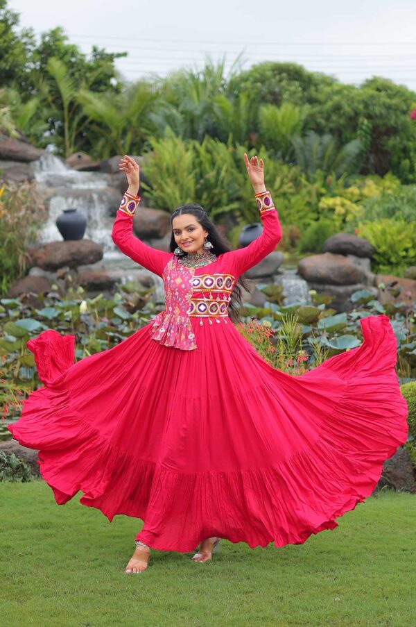 Rani Pink Kutchi Gamthi Embroidered Reyon Gown