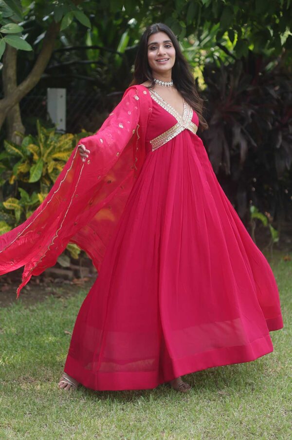 Ravishing Rani Faux Blooming Gown with Elegant Embroidered Dupatta
