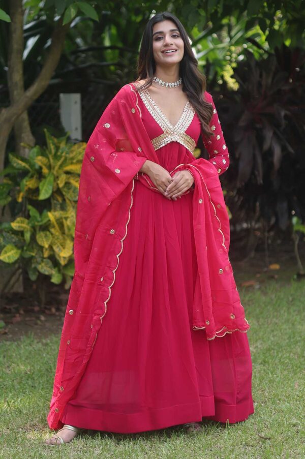 Ravishing Rani Faux Blooming Gown with Elegant Embroidered Dupatta