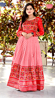 Red Patola Foil Print Gown in Pashmina Silk – Festive Ethnic Wear for Women