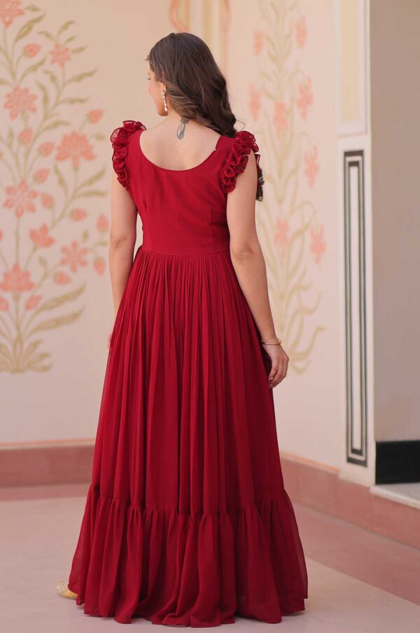 Maroon Radiant Faux Blooming Gown with Sequins & Multi-Thread Embroidery