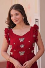 Red--Radiant-Faux-Blooming-Gown-with-Sequins-&amp;-Multi-Thread-Embroidery-4