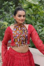 Red-Traditional-Bandhej-Lehenga-Choli-Set-with-Gotta-Patti-&amp;-Gamthi-Embroidery-2