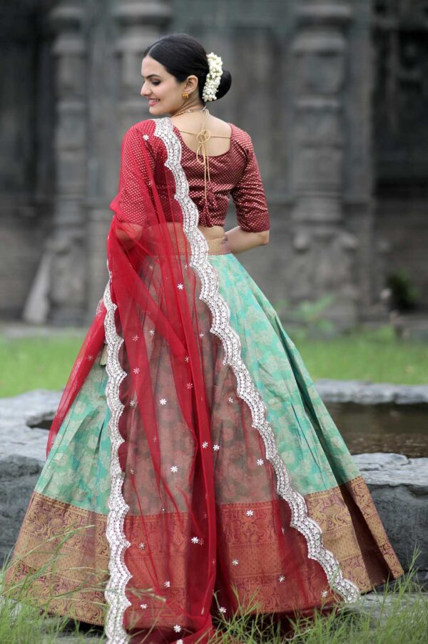 Regal Heritage – Kanjivaram Pattu Silk Lehenga with Net Dupatta