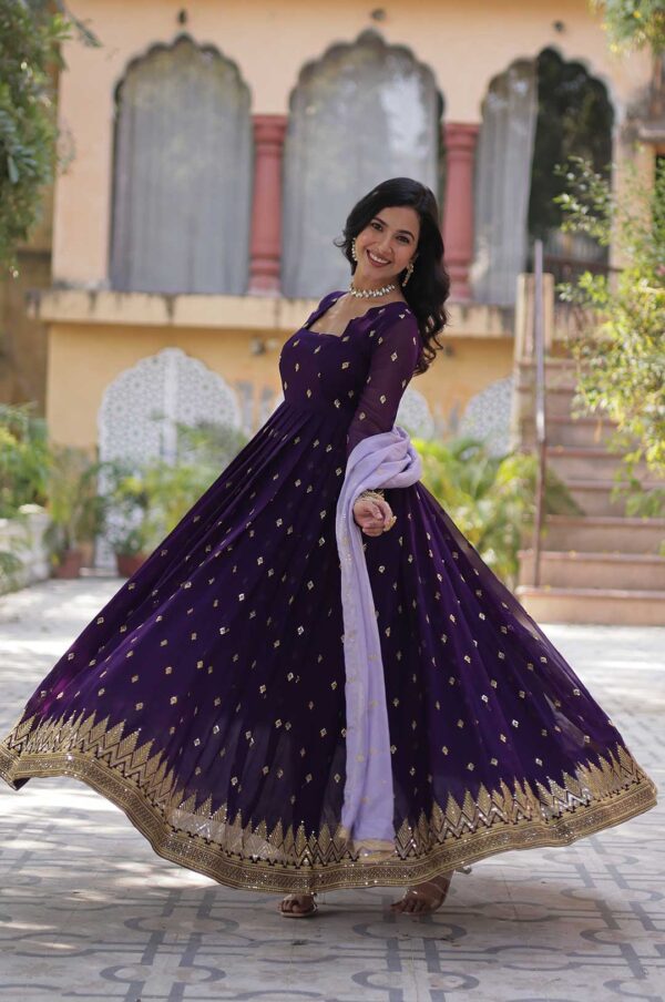 Regal Purple Embroidered Gown with Designer Lavender Dupatta
