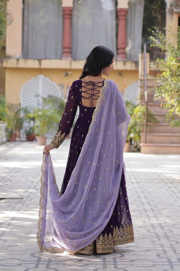 Regal Purple Embroidered Gown with Designer Lavender Dupatta