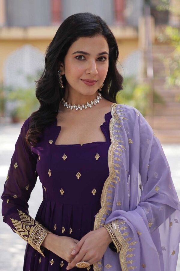 Regal Purple Embroidered Gown with Designer Lavender Dupatta