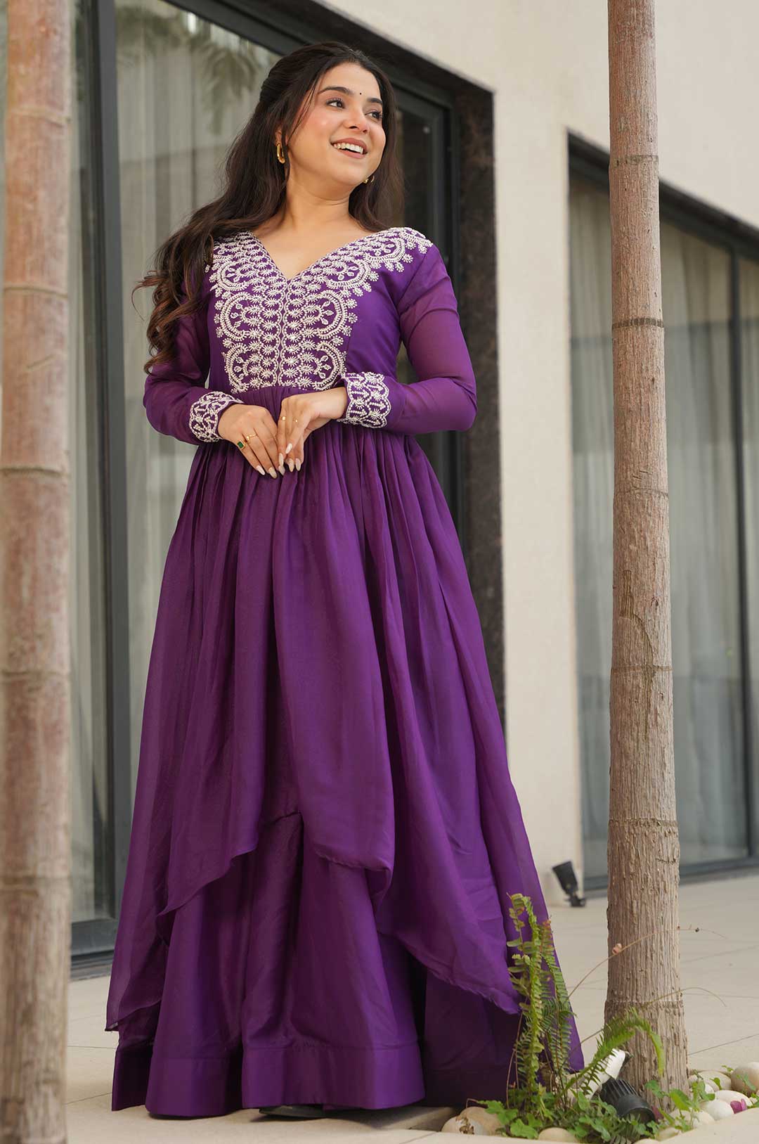Regal Purple Star Georgette Gown – Elegance Reimagined