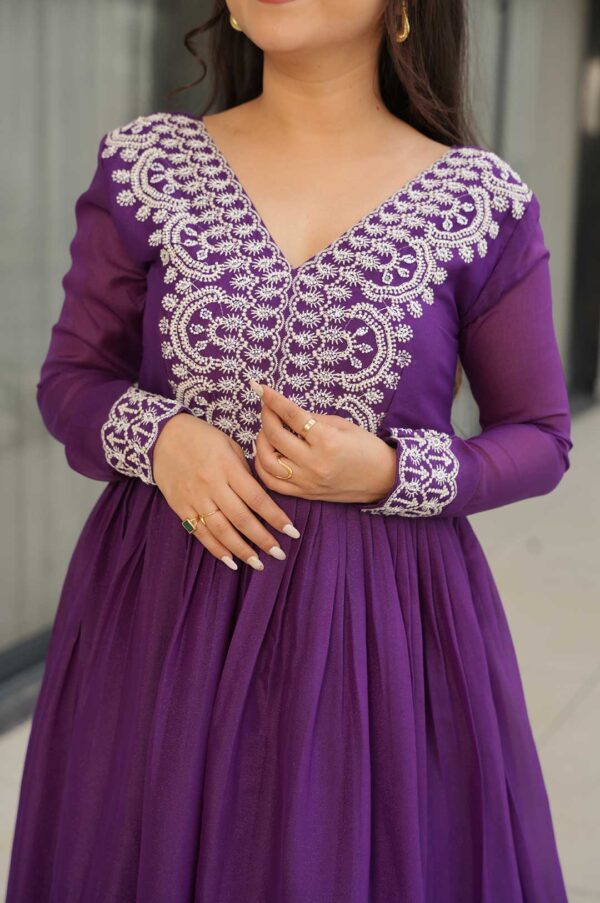 Regal Purple Star Georgette Gown – Elegance Reimagined