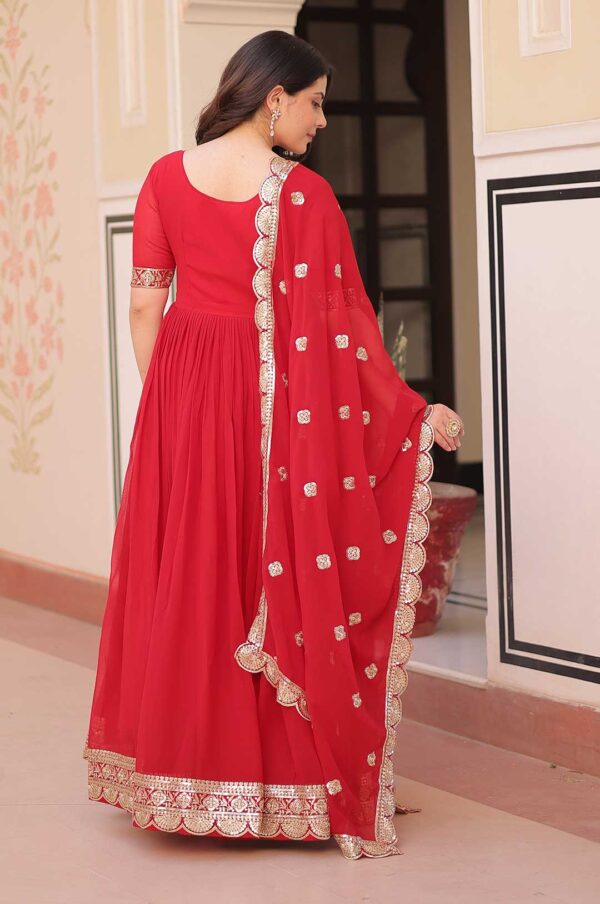 Regal Red Embroidered Zari Gown Set with Designer Dupatta
