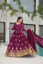 Regal-Wine-Embroidered-Gown-with-Dupatta-–-Pure-Ethnic-Elegance-3